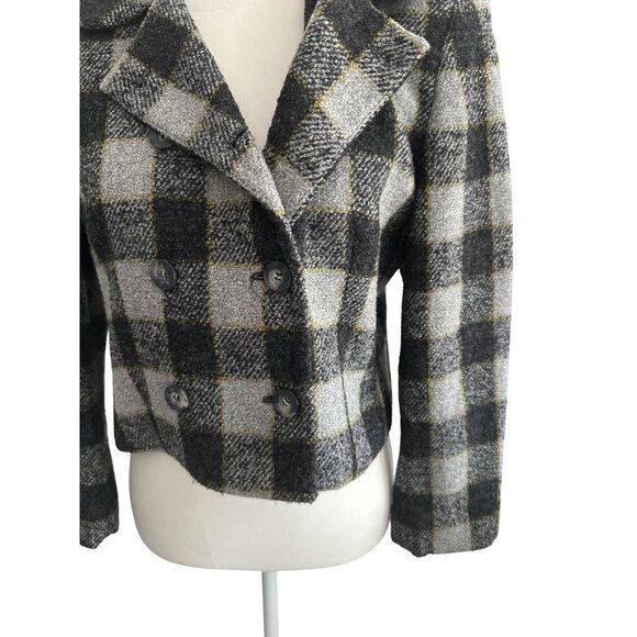 JONES NEW YORK Vintage Gray Plaid Wool Blend Jacket Blazer Size 8 - Picture 5 of 11